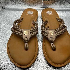 Yellow Box Braided Metallic Bronze Toe-Post Sandals
